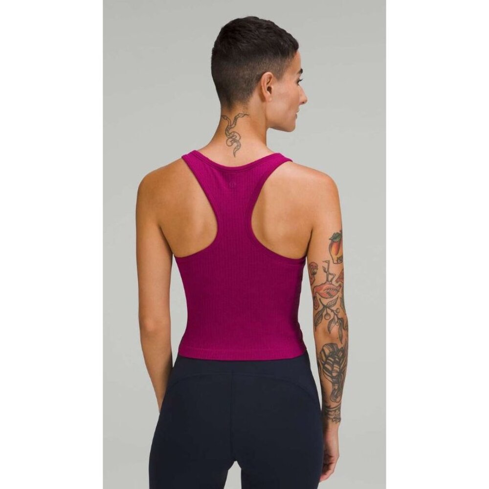 Lululemon Ebb to Street Cropped Racerback Ribbed Tank Top Purple-sz 10 - Picture 3 of 8